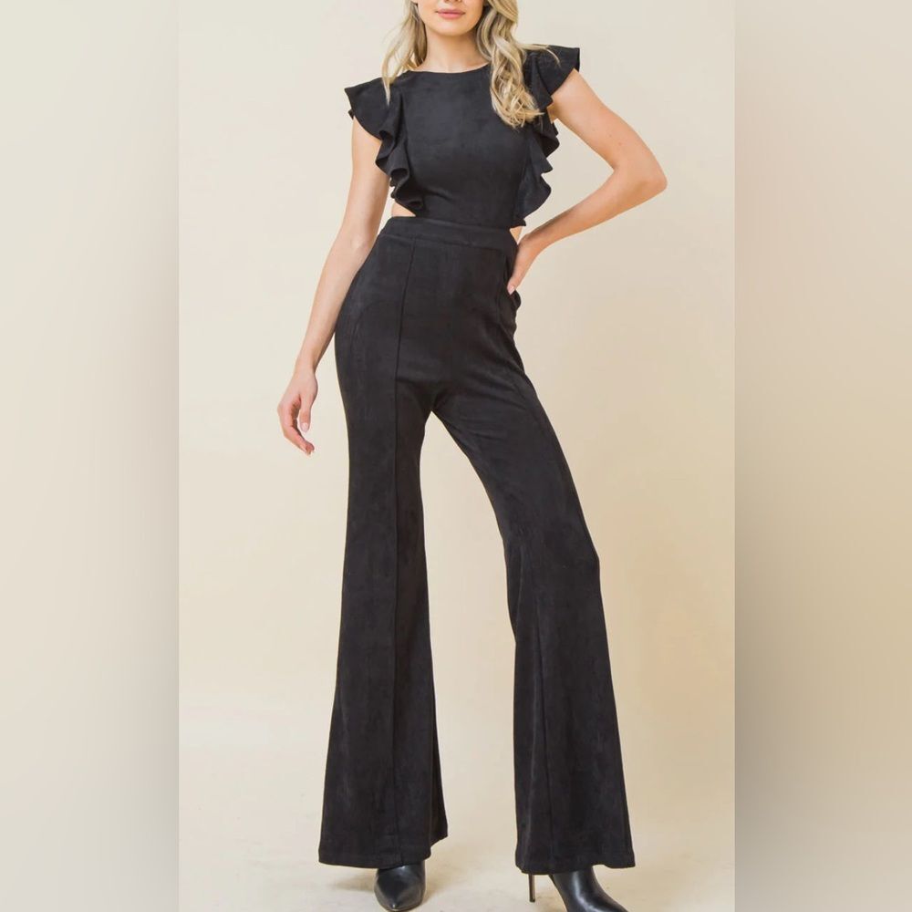 Sensational Sweetheart Faux Suede Jumpsuit by Flying Tomato